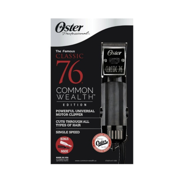 OSTER COMMON WEALTH EDITION BLACK CLASSIC 76 HAIR CLIPPER 76076-411 BARBER CUT INCLUDES 2 FREE ANTISTATIC BARBER COMBS 1 WHITE 1 BLACK - Image 2