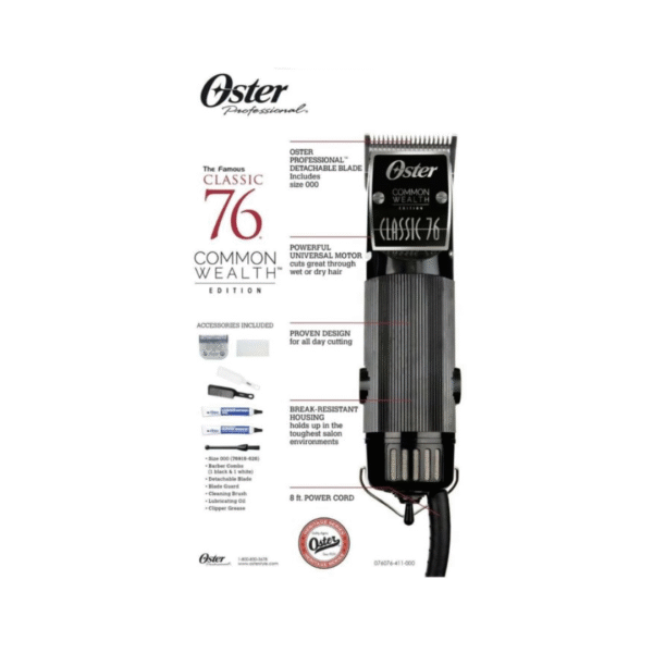OSTER COMMON WEALTH EDITION BLACK CLASSIC 76 HAIR CLIPPER 76076-411 BARBER CUT INCLUDES 2 FREE ANTISTATIC BARBER COMBS 1 WHITE 1 BLACK - Image 4